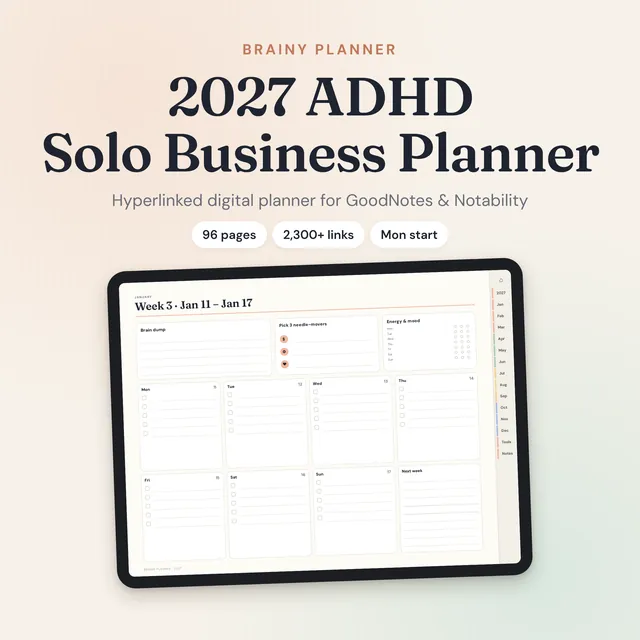 2027 ADHD Solo Business Planner (Digital, Hyperlinked)