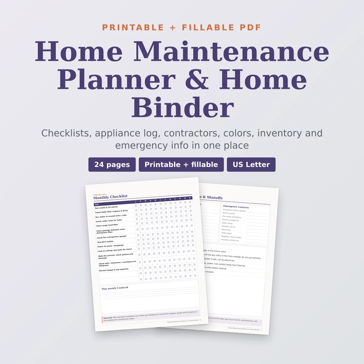 Home Maintenance Planner & Home Binder