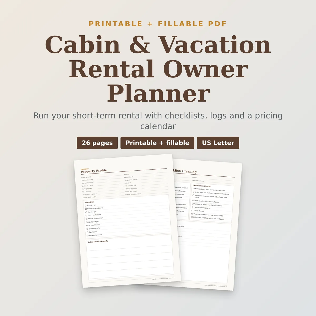 Cabin & Vacation Rental Owner Planner