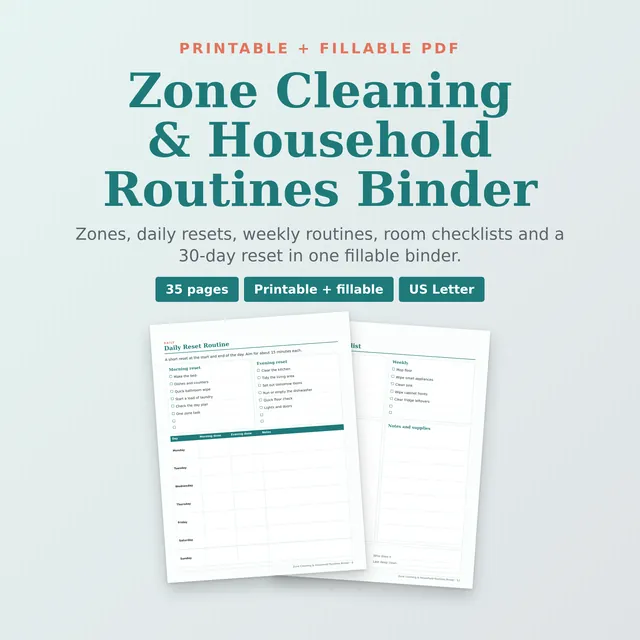 Zone Cleaning & Household Routines Binder