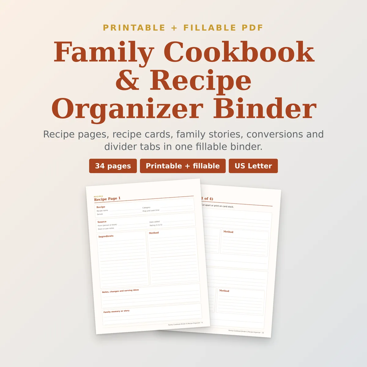 Family Cookbook Binder & Recipe Organizer
