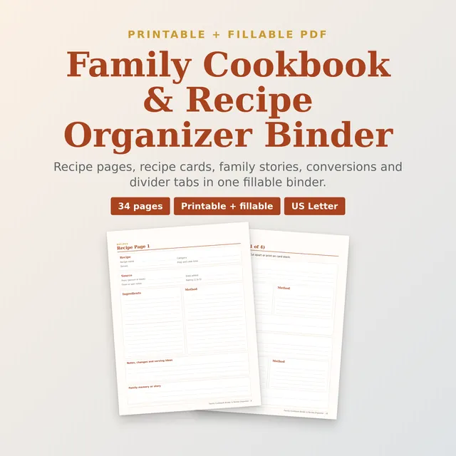 Family Cookbook Binder & Recipe Organizer