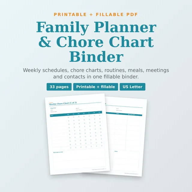 Family Planner & Chore Chart Binder
