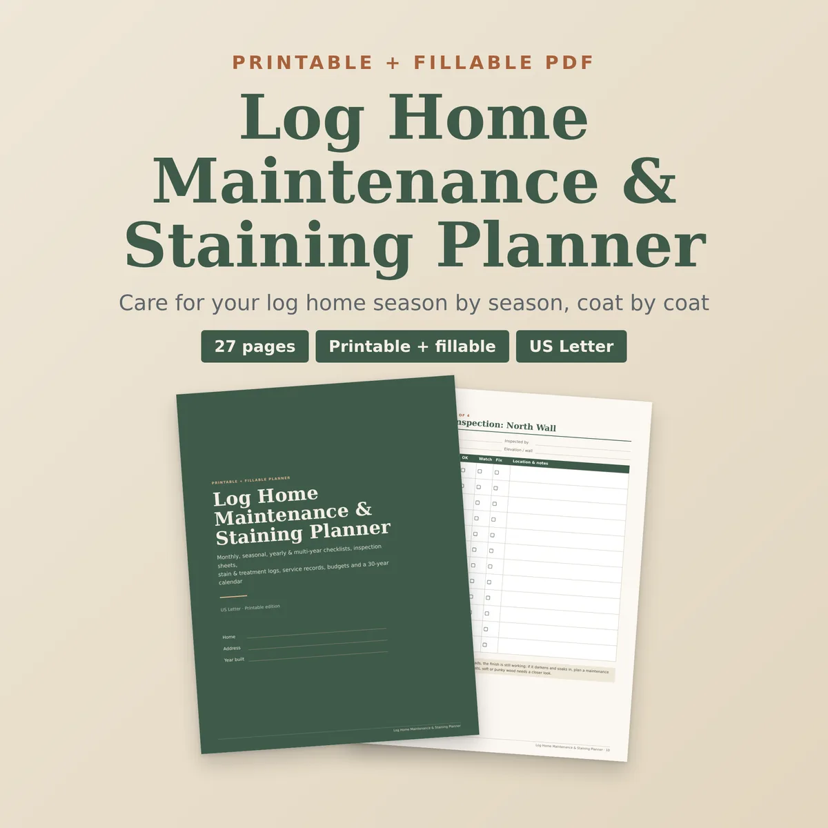 Log Home Maintenance & Staining Planner