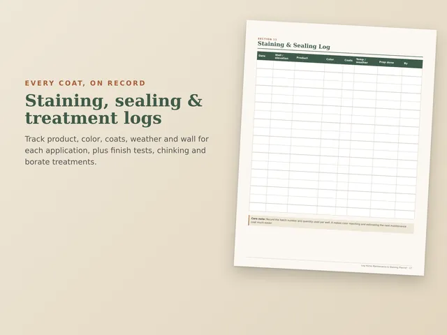 Log Home Maintenance & Staining Planner preview