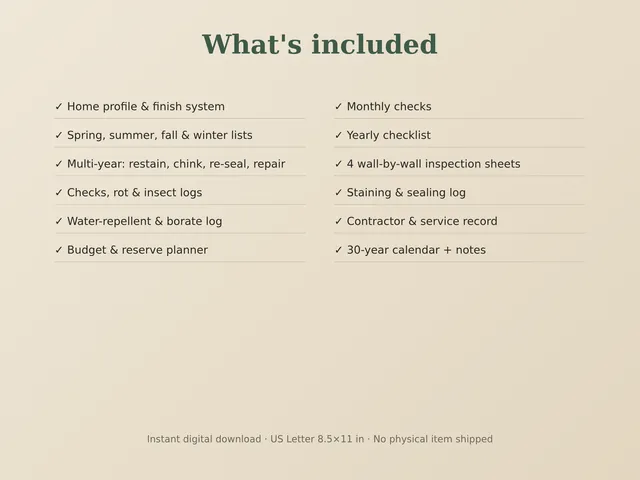 Log Home Maintenance & Staining Planner preview