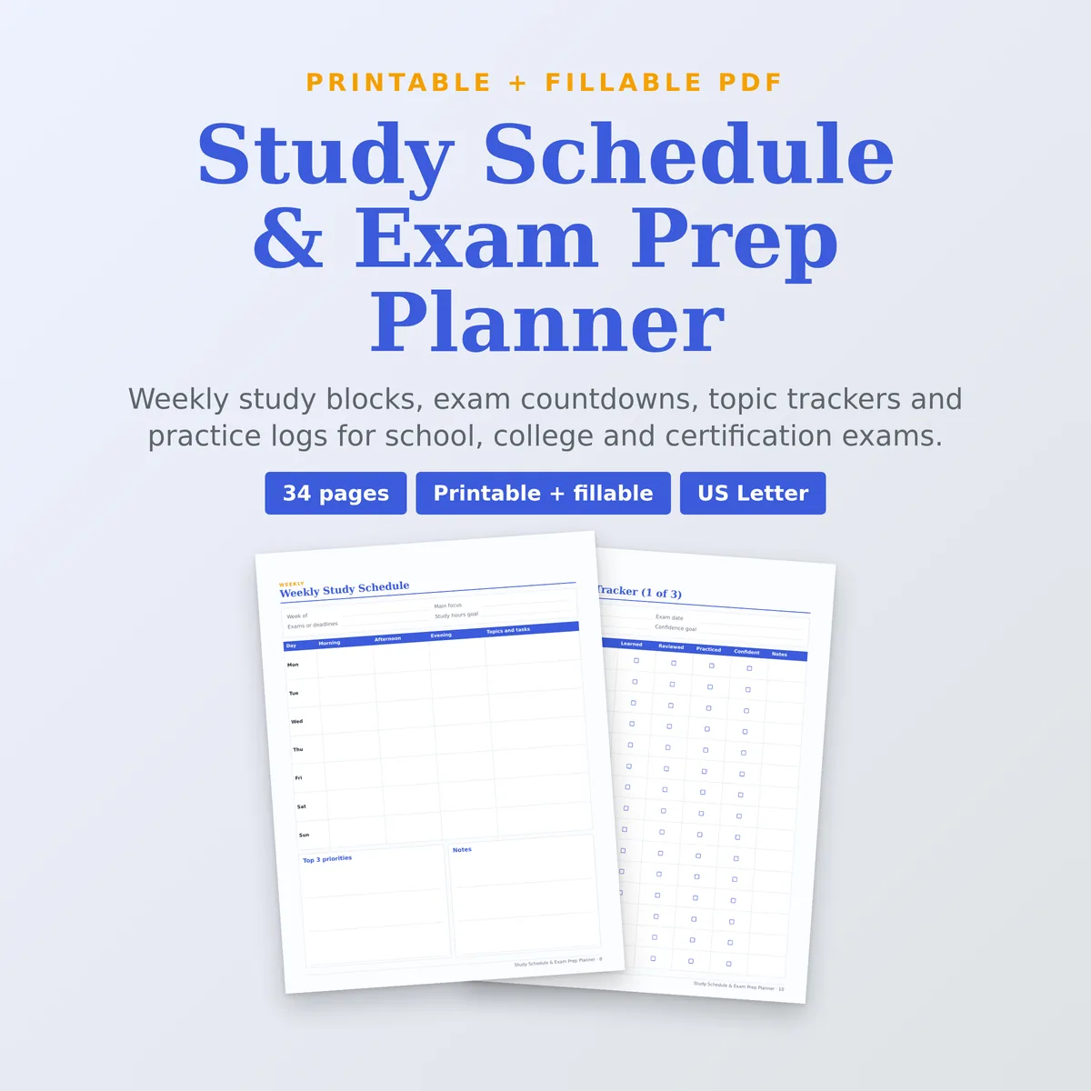 Study Schedule & Exam Prep Planner