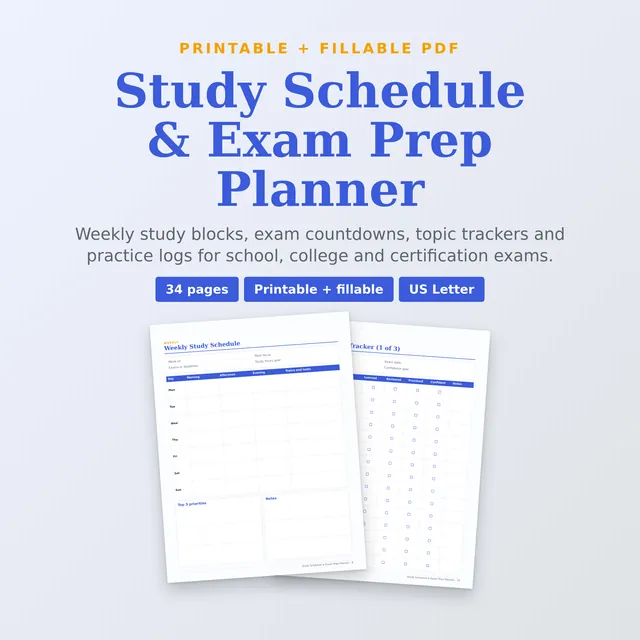 Study Schedule & Exam Prep Planner