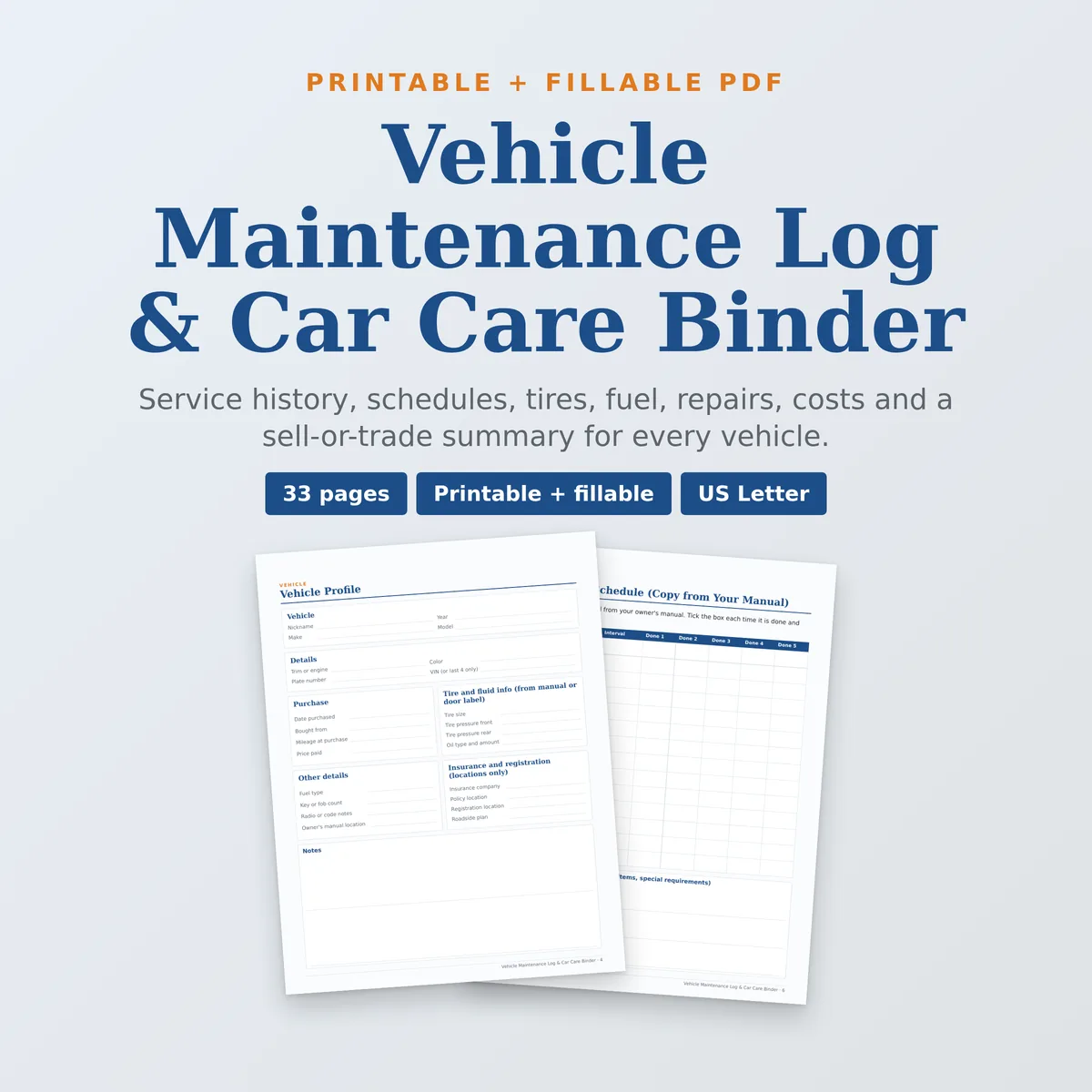 Vehicle Maintenance Log & Car Care Binder