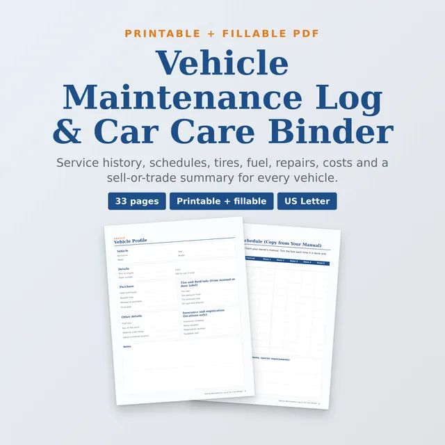 Vehicle Maintenance Log & Car Care Binder